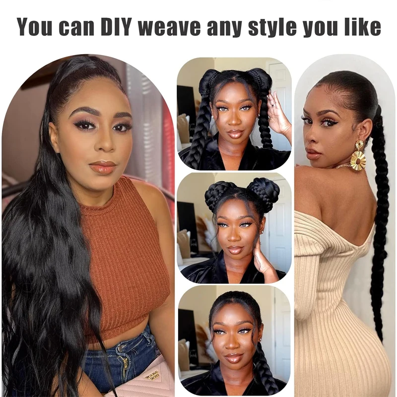 LUPU Long Braids Ponytail Extensions Straight Hair Wraps Ponytail Extensions Soft Synthetic Hair Extensions, for Daily use