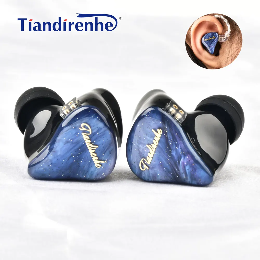 New Tiandirenhe TD19 Graphene unit resin starry sky blue HIFI Bass Earphone 0.78mm In Ear Single-acting coil Music Earbuds