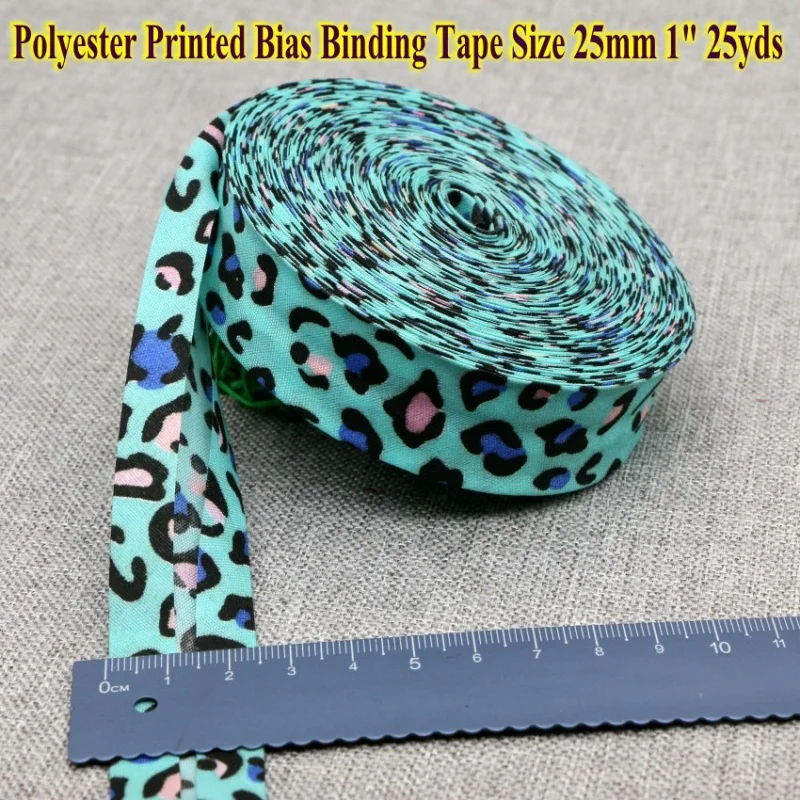 Polyester Printed Bias Binding Tape, DIY Sewing Edge, Striped, Leopard Handmade, 1 ", 25mm x 25yds