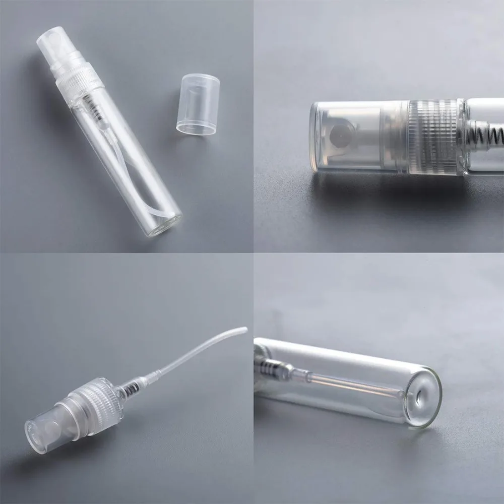 50pcs+4 Accessories 10ML Refillable Glass Spray Bottle with 50 Spray Bottles, 1 Dropper, 1 Funnel, 1 Dispenser, 1 Syringe 4