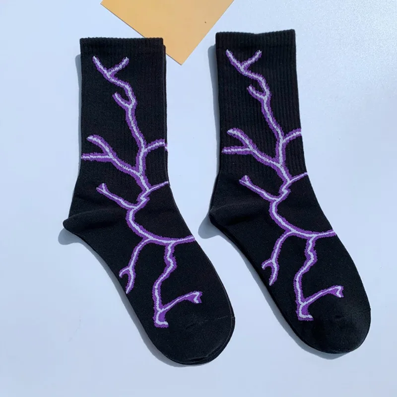 3 Pairs Cotton Sock Harajuku Skate Long Socks Lightning Hip Hop Style Socks Streetwear Unisex Street Funny Happy Couple Socks