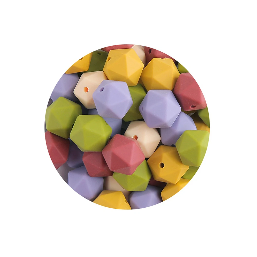 Bopoobo 10pcs 14mm Polygon Silicone Beads Baby Teether Eco-friendly BPA Free Baby Teething Pacifier Chain Beads Product