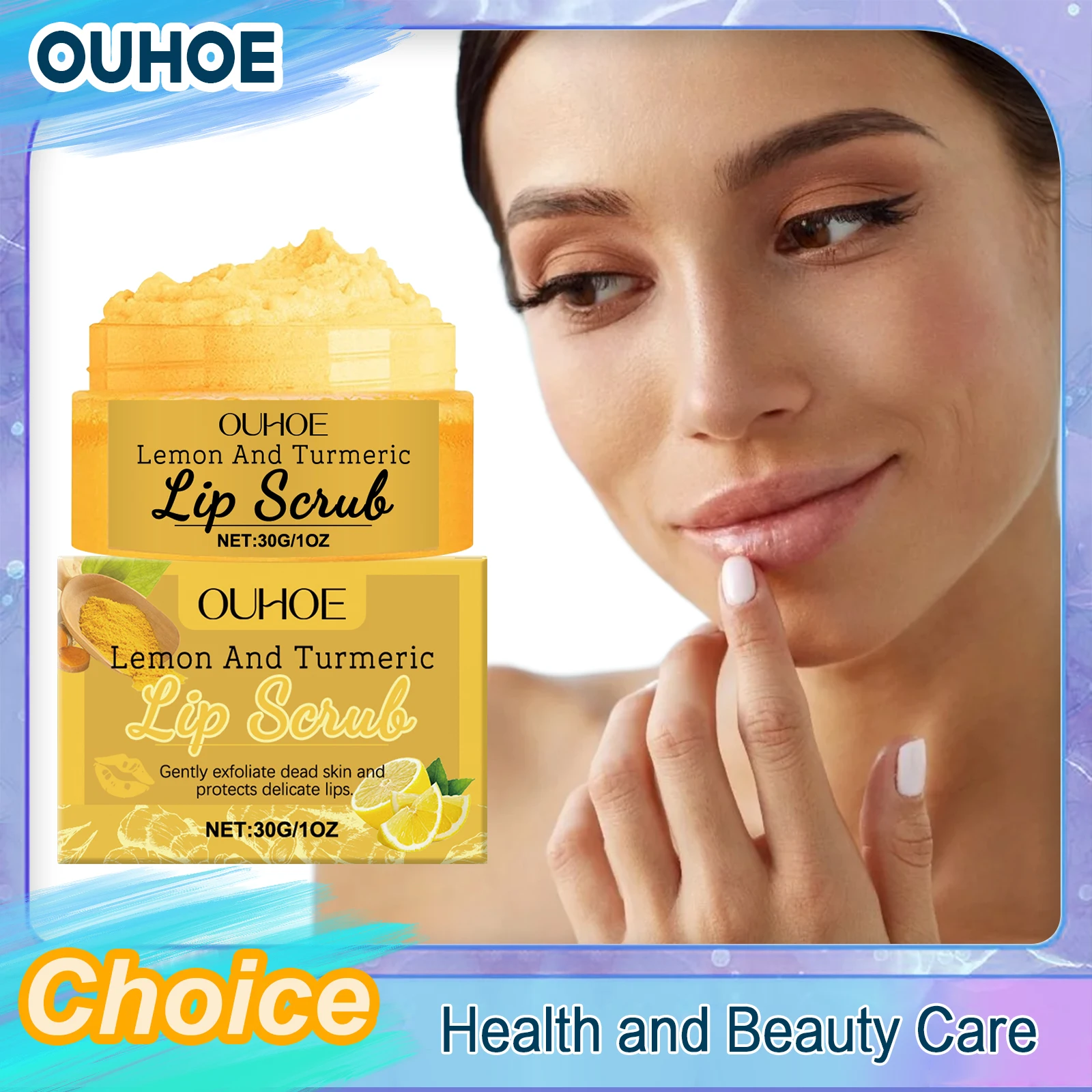 Gommage à lèvres au curcuma et au citron, exfoliant, élimine les peaux mortes, réduit les ridules, prévient le sec, nourrissant, hydratant, Anti-fissuration 1