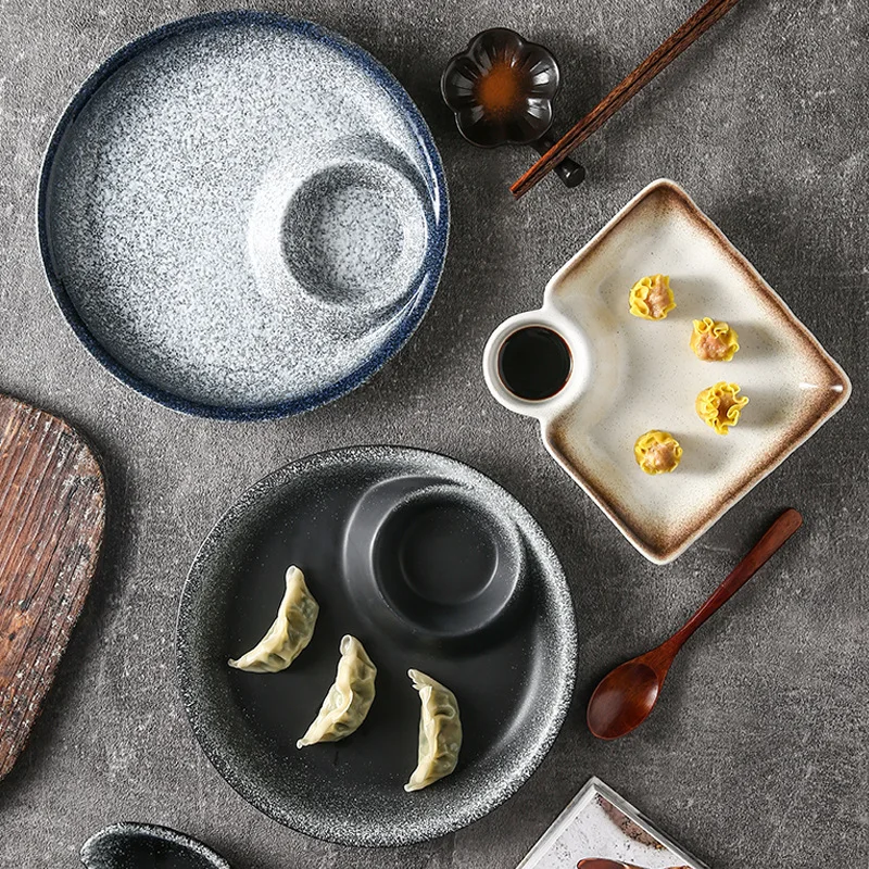 Vinegar Plate Dumpling Plate Ceramic Creative Household Hotel Tableware Cold Dish Sifang Dumpling