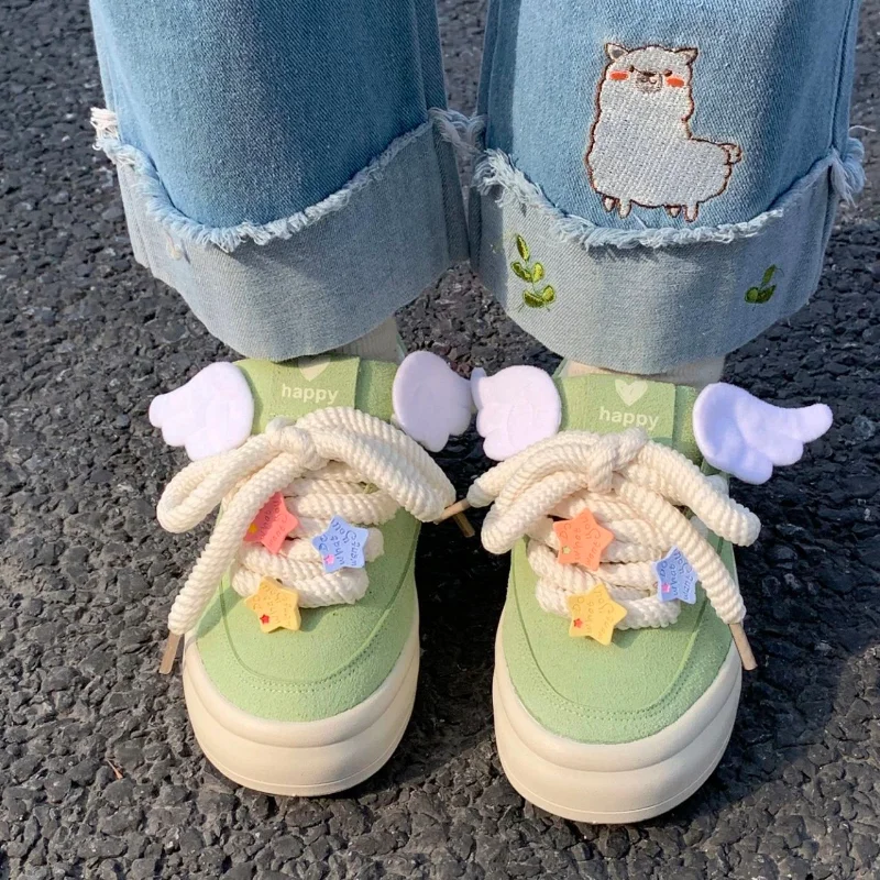 

Sanrio 2023 Spring Summer New Design Star Canvas Original Wings Platform Casual Shoes Women's Board Shoes Zapatos De Mujer Green