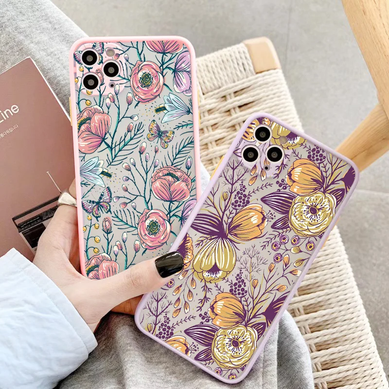 Floral Shockproof Matte Transparent Phone Case