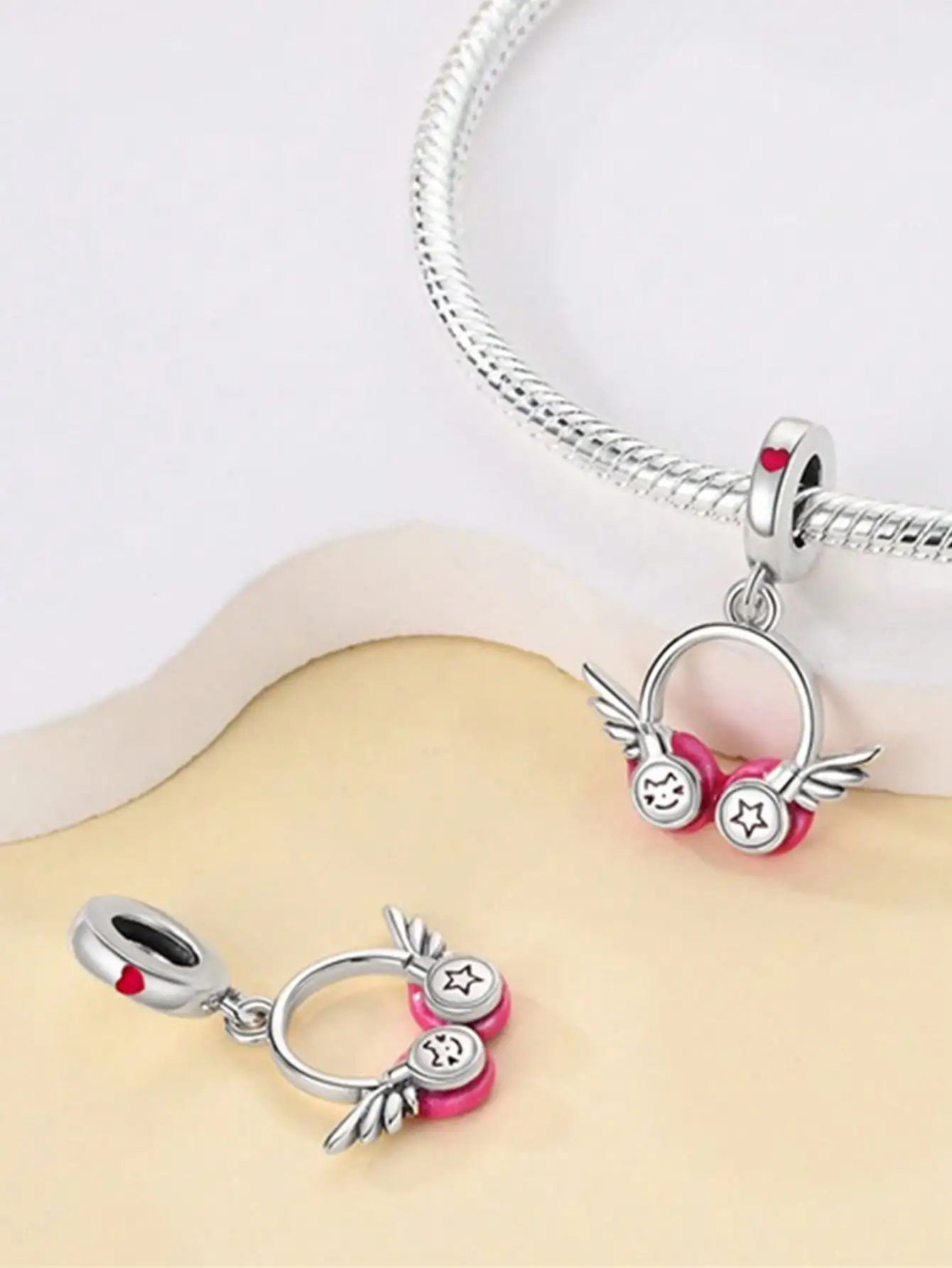Silver Plated Music Cat Earphones Charm