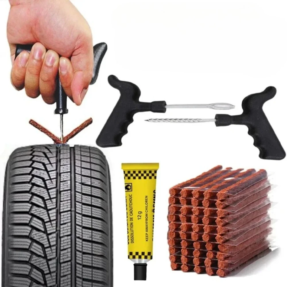 Tubeless Tire Repair Kit with Rubber Plugs Puncture Fix Tool Set Uses for Car Motorcycle Truck & SUV Emergency Repairs