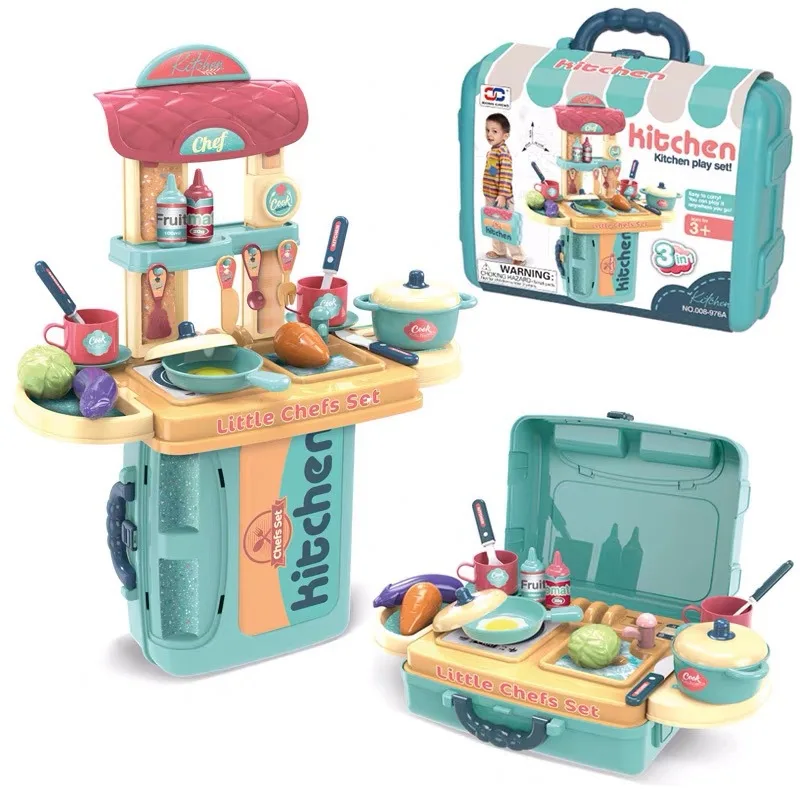 3IN1Kitchen Toys Simulation Utensils Food Cookware Pot Pan Kids Pretend Toy Play Toy Box Set For Girls Children New Gifts