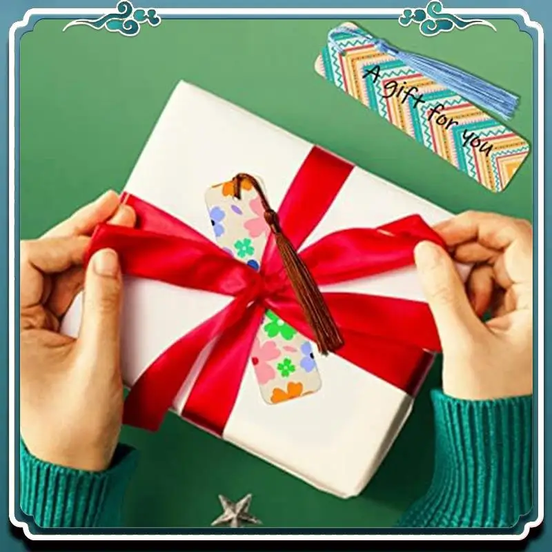 프리미엄 100개 다채로운 술이 달린 교수형 라벨 4.8 X 1.3 인치 나무 책갈피 DIY 프로젝트 Christma