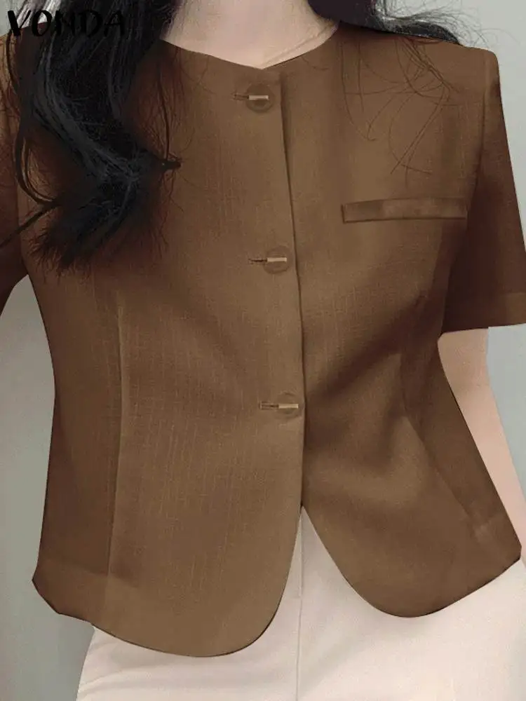

Пиджак VONDA женский с коротким рукавом, элегантный однотонный Повседневный свободный офисный блейзер с круглым вырезом, верхняя одежда, лето 2024