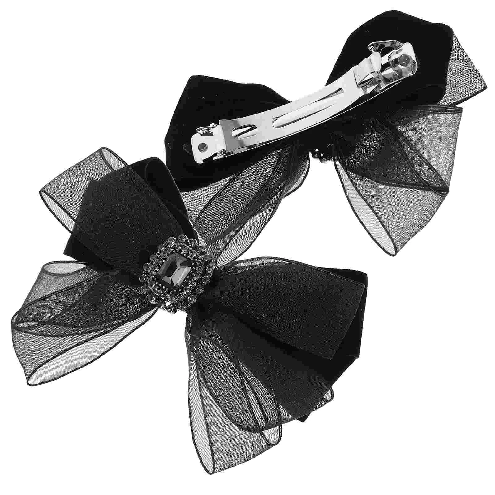 

2 Pcs Bow Hairpin Clips Halloween Bows Rhinestone for Holder Tie Makeup Rhinestones Barrettes Miss Black