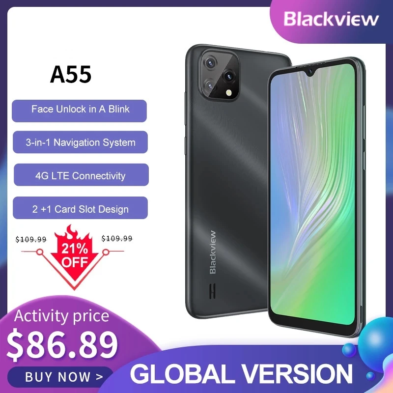 Blackview New A55 Smartphone 3gb 16gb 6.528" Hd 4780mah Quad Core
