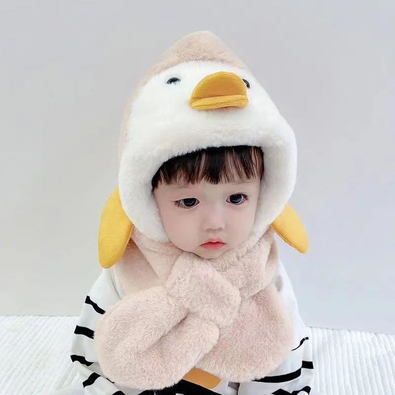 2-in-1 Children Warm Hat Kid Baby Girls Boys Hooded Scarf Hat