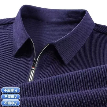 Polo da uomo business casual primavera autunno risvolto solido mezza cerniera streetwear moda ufficio sociale t-shirt a maniche lunghe top