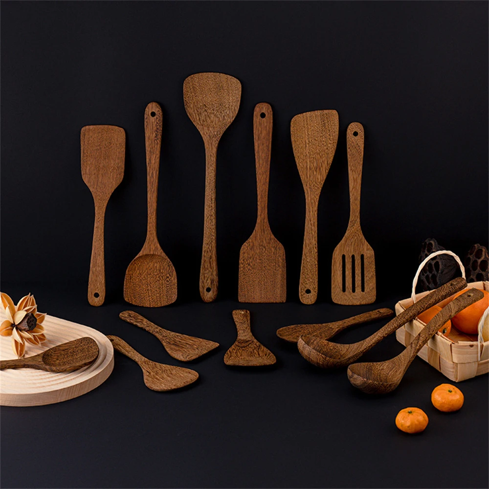 Natural Wood SpatulaTableware Kitchen Long Rice Colander Soup Skimmer Cooking Spoons Scoop Kitchen Reusable Utensils Set