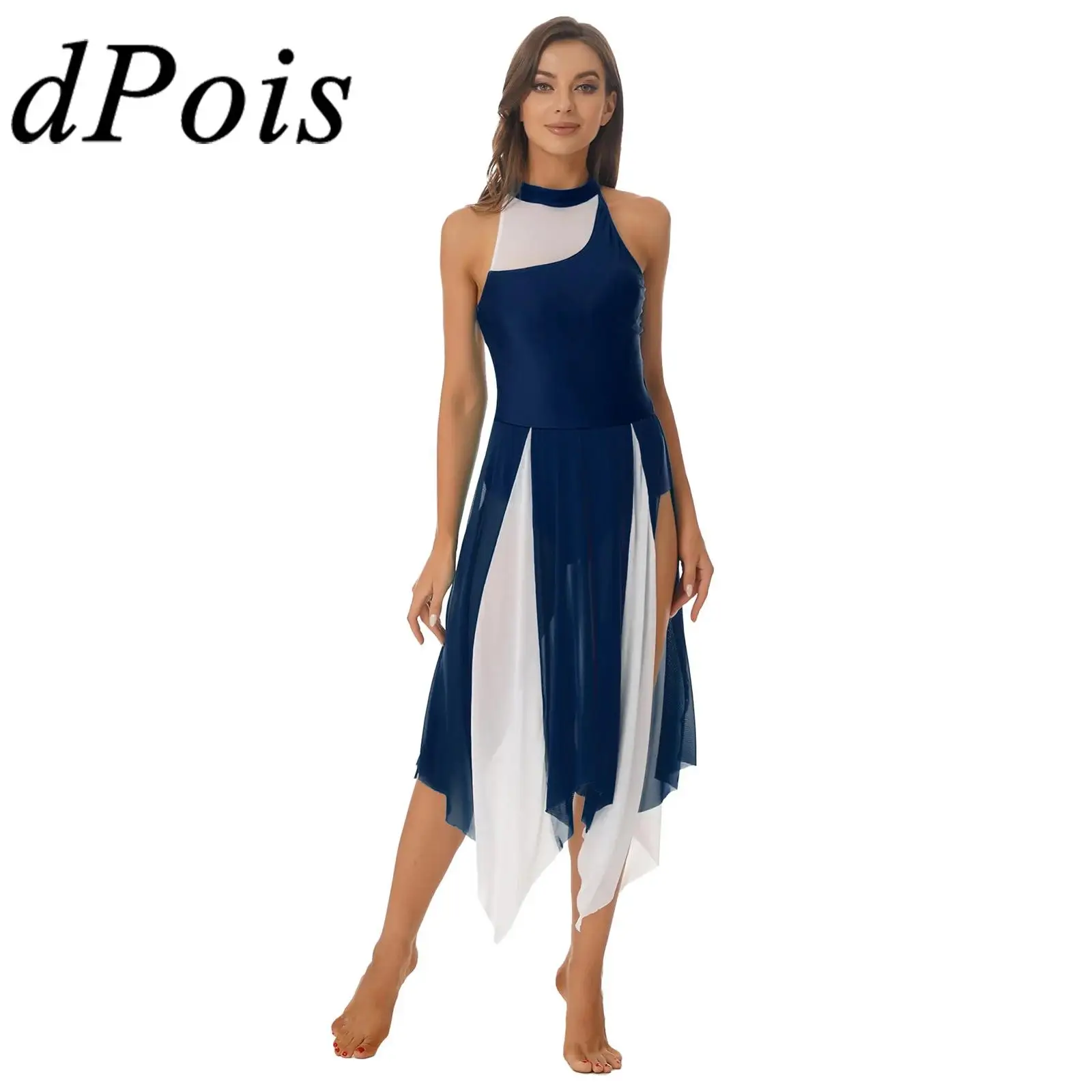 

Женское прямое танцевальное платье без рукавов, прозрачное Сетчатое платье с разрезом и асимметричным подолом, танцевальная одежда для взрослых балерин