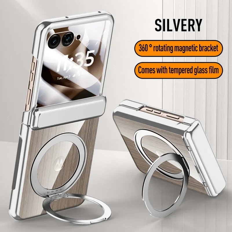 Magnetic Metal Ring Holder Clear Tempered Glass Phone Case with Spring Protection