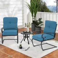 Outdoor Bistro Set 3-Piece Spring Metal Lounge Cushioned Chairs and Bistro Table Set Wrought Iron Cafe Furniture Seat, 1