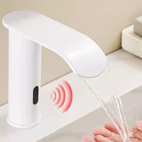 Black Automatic Sensor Touchless Bathroom Sink Faucet Vanity Faucets Hands Free Waterfall Basin Faucet Taps Hot Cold Water 5