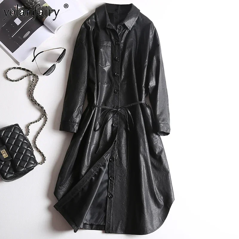 Real Leather Jacket Women Clothing Sheepskin Fashion Trench Coat Ladies Midium Casual Windbreaker Female Leather Jacket FCY1926