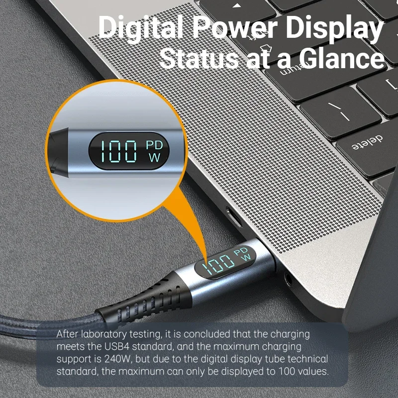 40Gbp/s 8K 60Hz USB4 데이터 케이블 240W 유형 C 고속 충전 케이블, 디지털 디스플레이 전원을 갖춘 Thunderbolt 4와 호환 가능