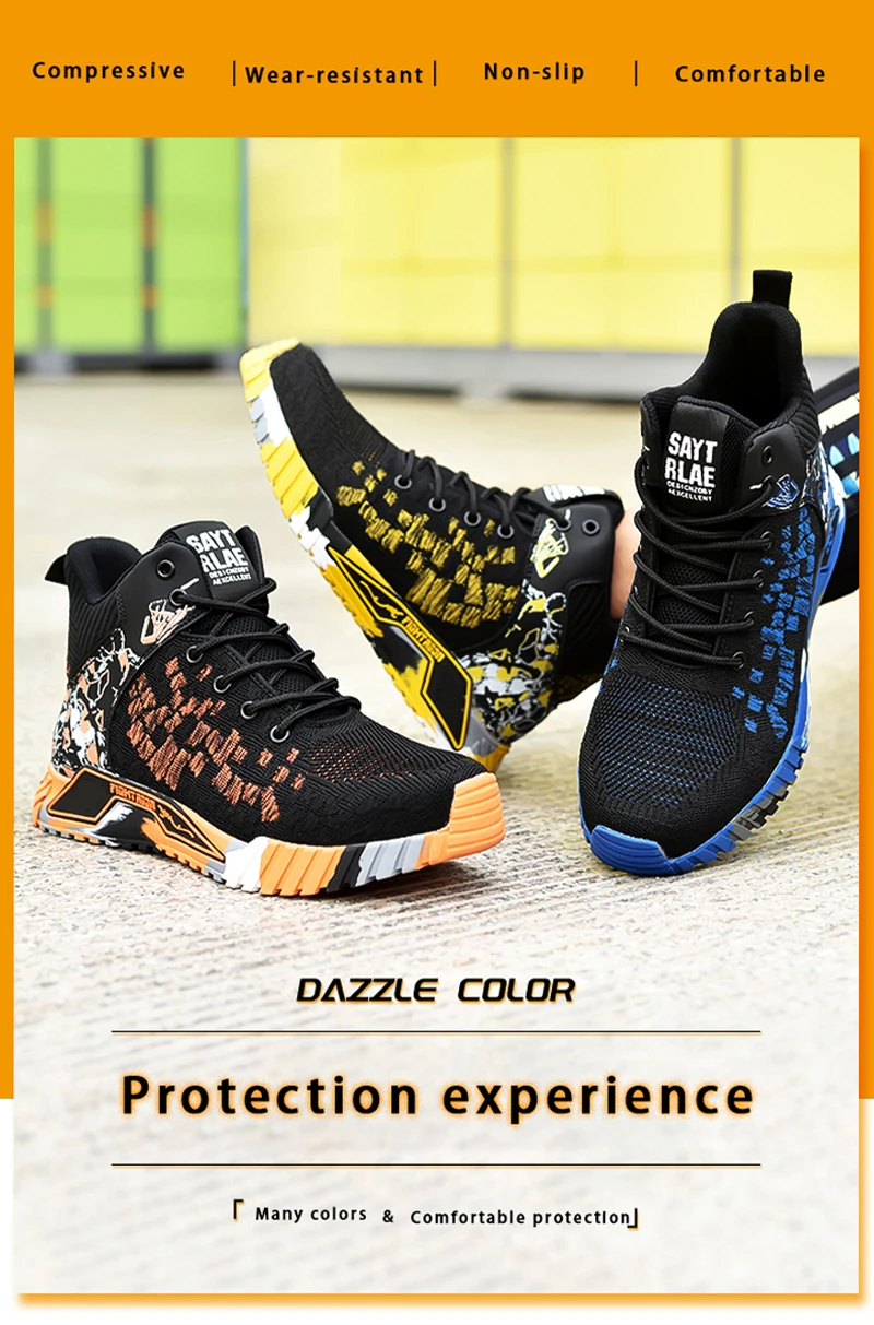 High Fashion 2023 Men Work Safety Boots Anti-smash Anti-puncture Work Sneakers Safety Shoes Men Indestructible Long Work Boots