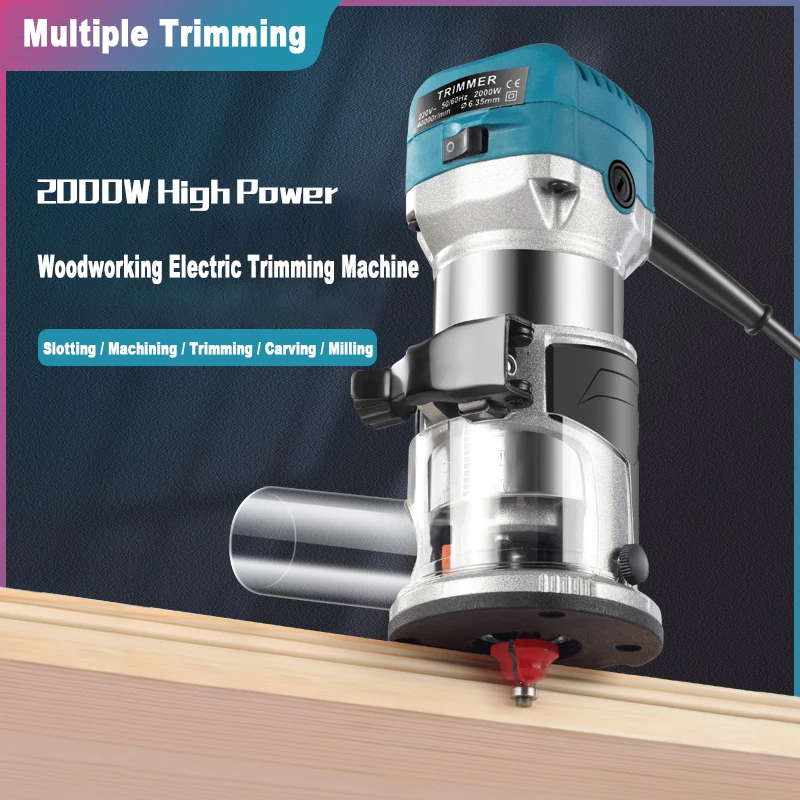 2000W Woodworking Electric Trimming Machine Soft Start 6th Gear Variable Speed Wood Router Milling Engraving Slotting Machine