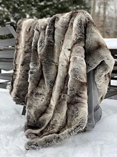 

Faux Fur Throw Super Soft Thick Warm Afghan Reversible to Plush Velvet in Tan Grey , Cream Mink or Blush , Machine Washable (O