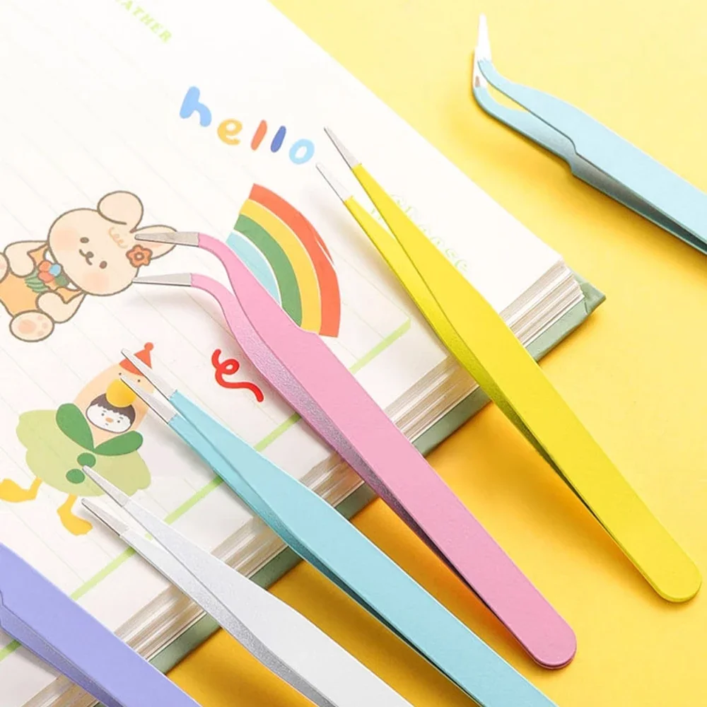 مجموعة ملاقط ملونة معكرون مكونة من قطعتين، أداة ملصق مستقيمة/منحنية يمكنك صنعها بنفسك للمجلة/سجل القصاصات - هدية قرطاسية العودة إلى المدرسة (وردي/Bl)