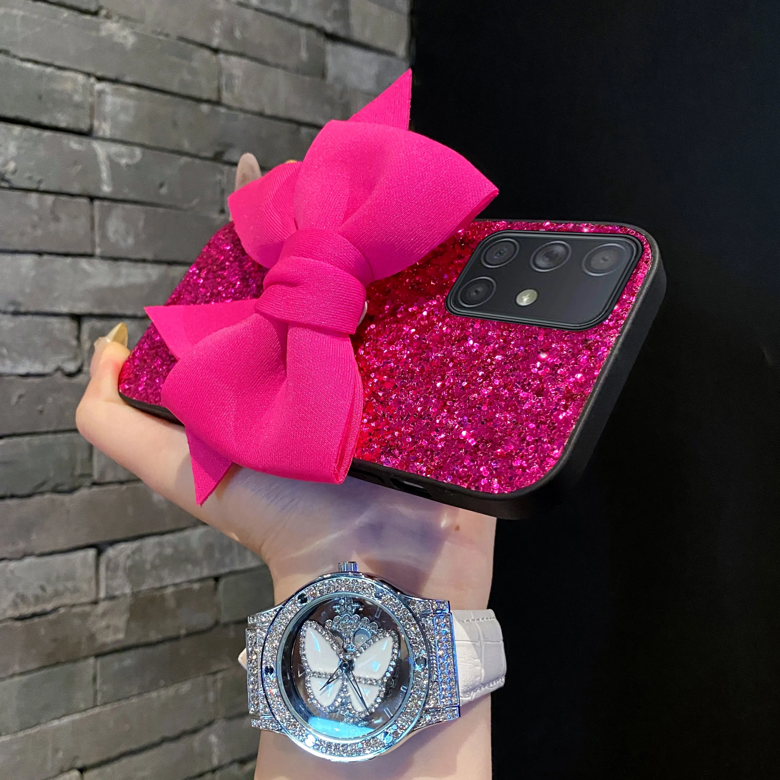Luxury Rhinestone Bowknot Glitter Leather Fashion Phone Case - Cute Soft Cover