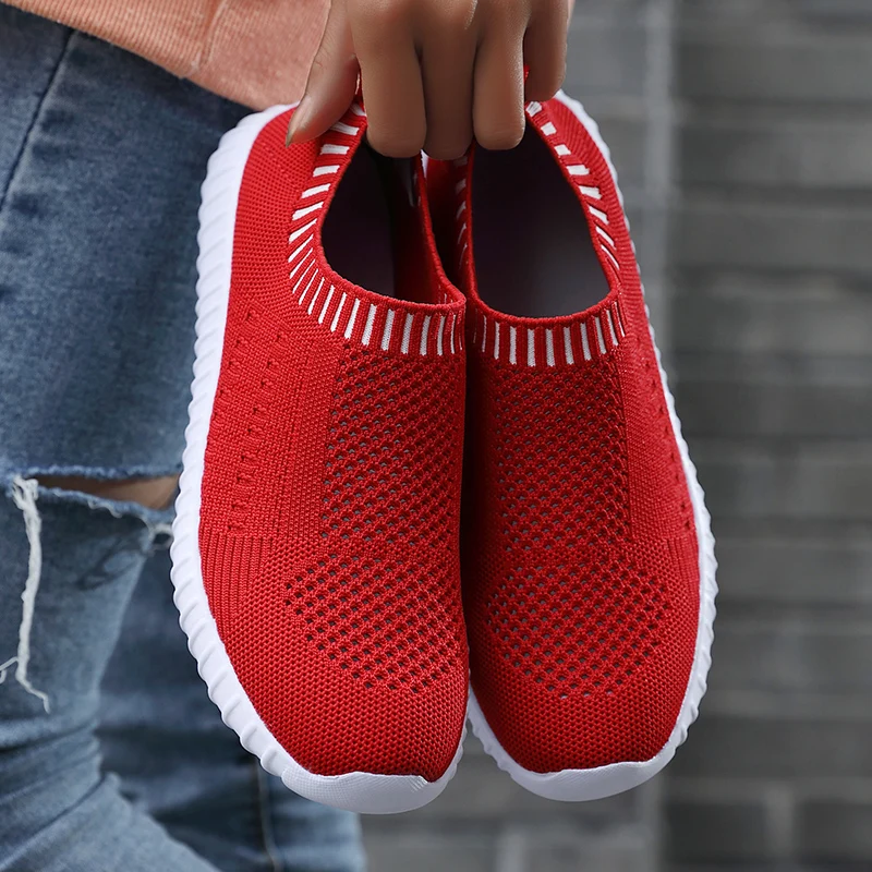 New women's sports shoes casual shoes breathable vulcanized shoes breathable walking mesh flat shoes fitness vulcanized shoe