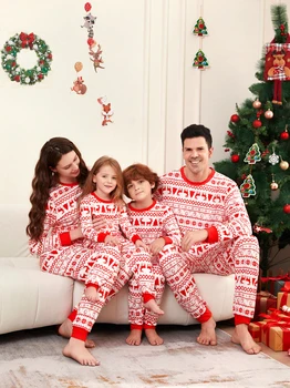 Christmas Family Matching Outfits Mom Dad Kids 2 Pieces Pajamas Set Baby Casual Loose Sleepwear Xmas Family Look Pyjamas