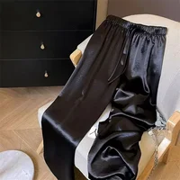 Mode coréenne taille haute mince jambe large femmes été bureau dame couleur unie droite tout-match pantalons décontractés pantalons vêtements 5