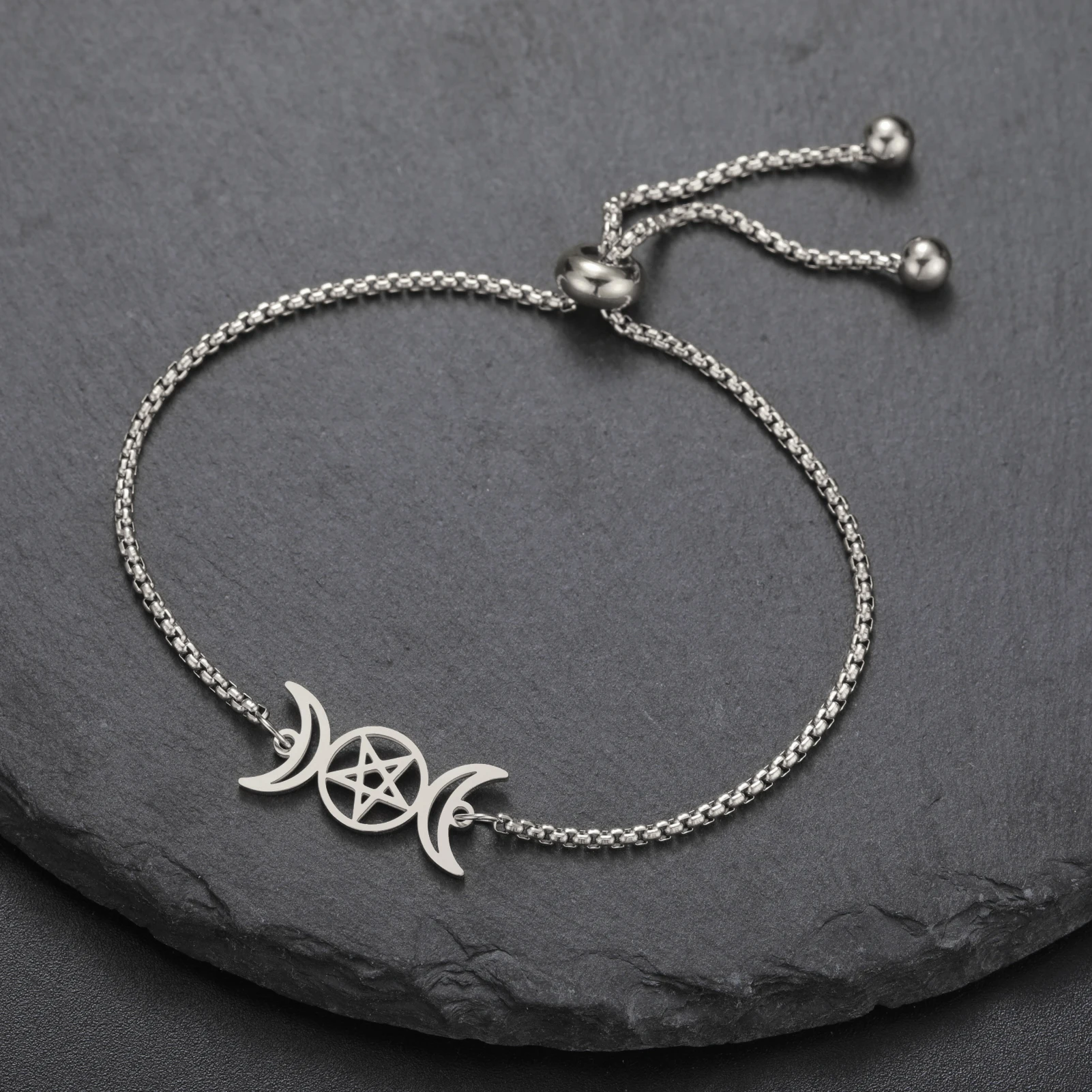 COOLTIME Dreifachmondgöttin-Armband für Damen und Herren, Edelstahl, Pentagramm, magisches Wicca-Amulett, Armband, Schmuck, Geburtstagsgeschenk – Detail 14
