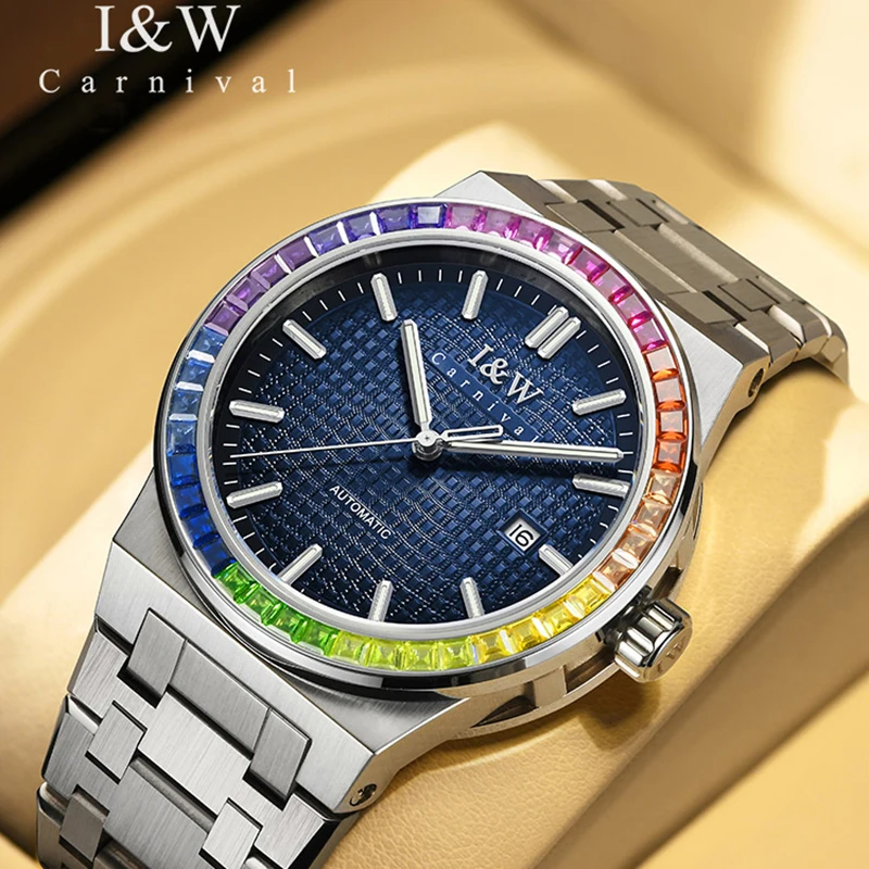 

Автоматические механические часы IW люксового бренда, простые часы с календарем, модный цвет, бриллиантовая кожа, мужские часы, светящиеся водонепроницаемые 716