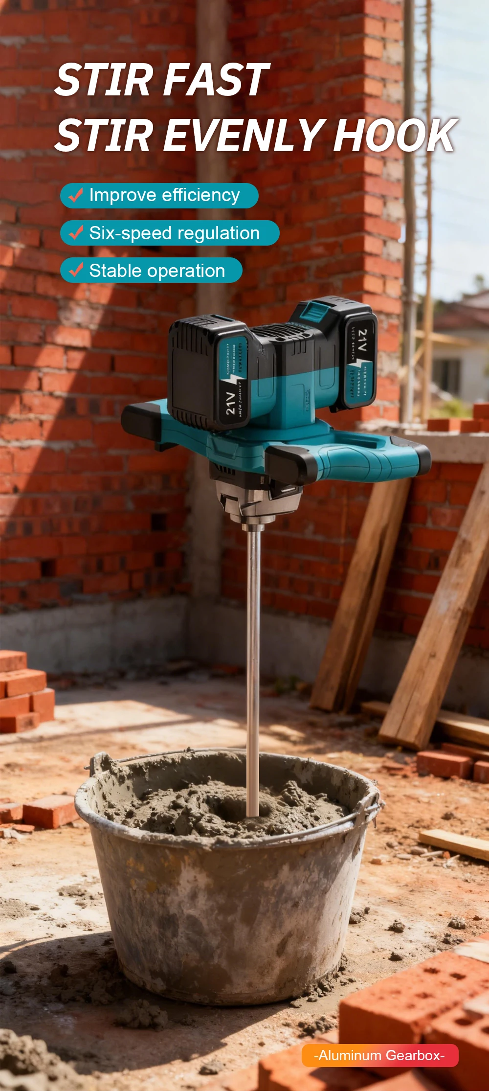 Electric Concrete Mixer Battery Powered Cordless Mixer Portable Dual Battery Mor