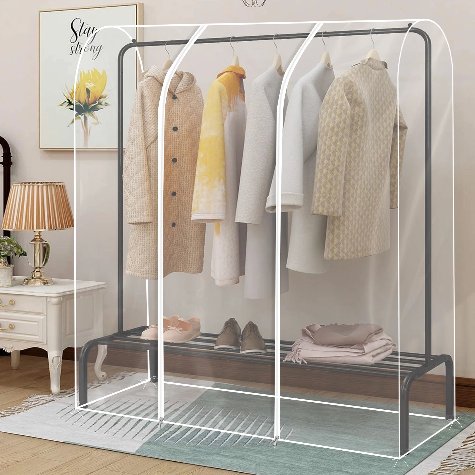 Garment Rack Cover Clear Clothing Rack with Zipper Reusable Rail