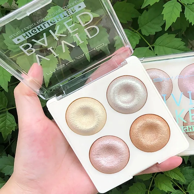 Four-Color Pearlescent Baked Powder High-Gloss Eye Shadow Contouring Blush Makeup Eye Shadow Palette