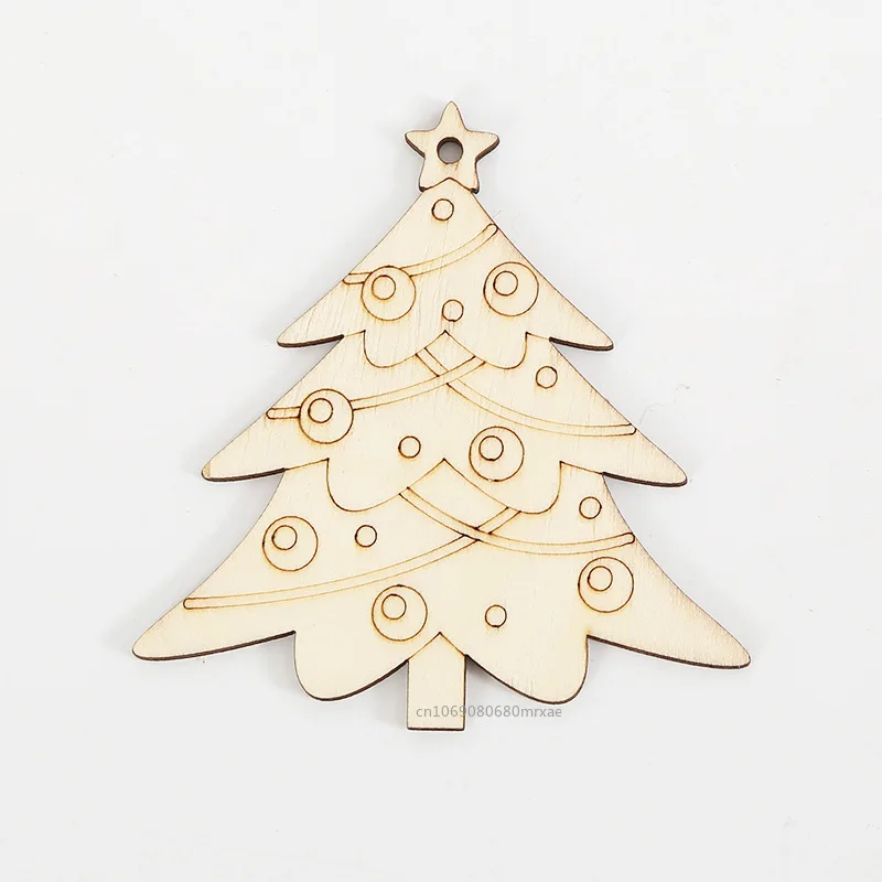 10PCS DIY Wood Christmas Ornament Unfinsihed Wooden Christmas Tree Hanging Decorations for DIY Craft Xms Home Party Decor