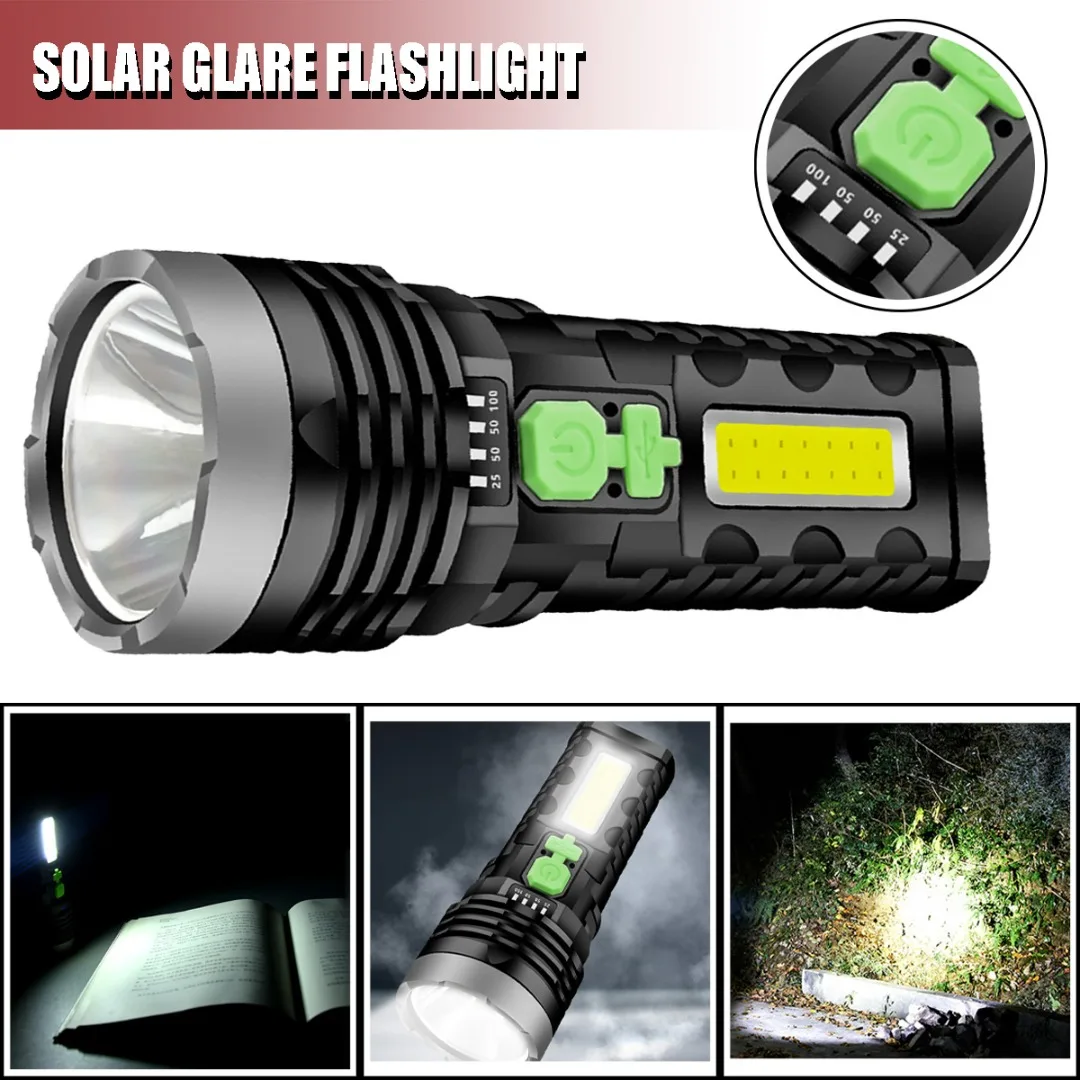 Torche solaire Led longue portée, Rechargeable par USB, lampe de poche  Portable, lanterne multifonction, batterie d'alimentation d'urgence, 1  pièce - AliExpress