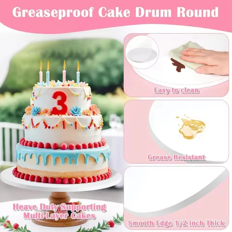 3Pcs Thick Cake Board Multi Layer Round Cake Drums Base for Wedding Birthday Party Cake Display Decor Christmas DIY Baking Tools