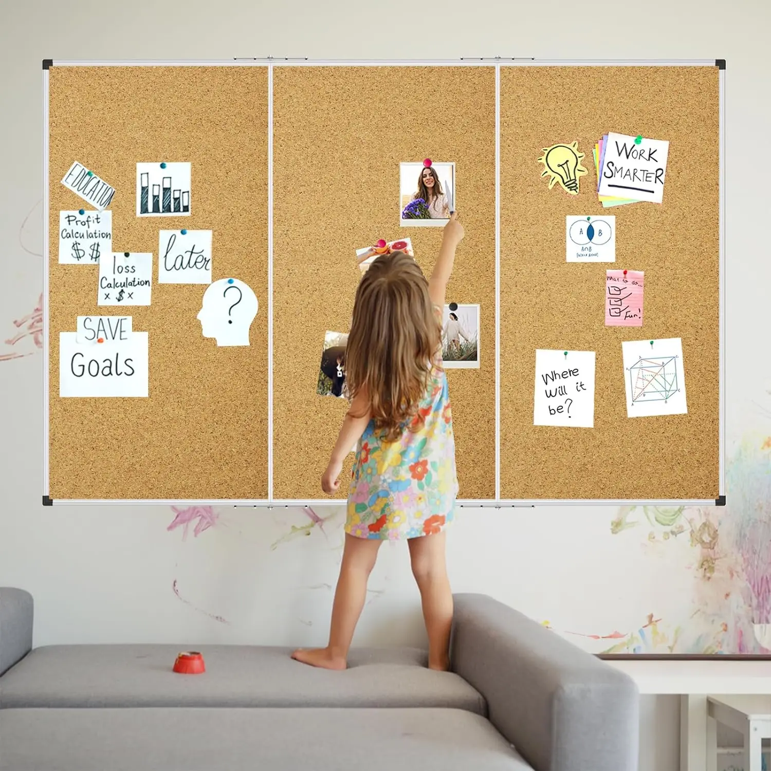 

Large Cork Bulletin Board 72 x 48 Inch, 6' x 4' Big Push Pin Corkboard with Aluminum Frame | Cork Message Notice Board