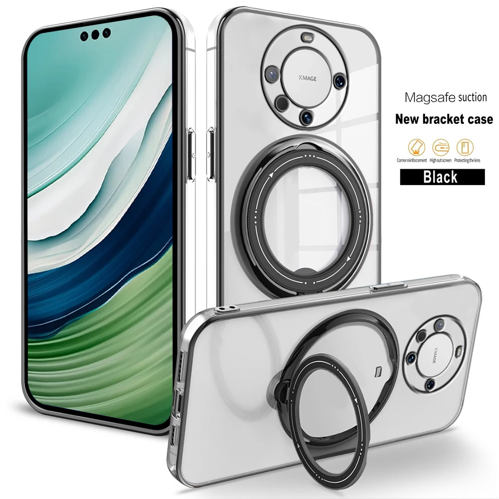 Per Magsafe Wireless Charger Cover Per Telefono Per Huawei Mate 60 Pro Custodia Placcatura Anello Magnetico Supporto Funda Capas Hauwei Mate60 60Pro