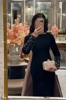 Custom Made O-neck Solid Sexy Sheath Backless Evening Dress Long Sleeve Beaded Crystal Floor Length Party Dress with Court - Image 2