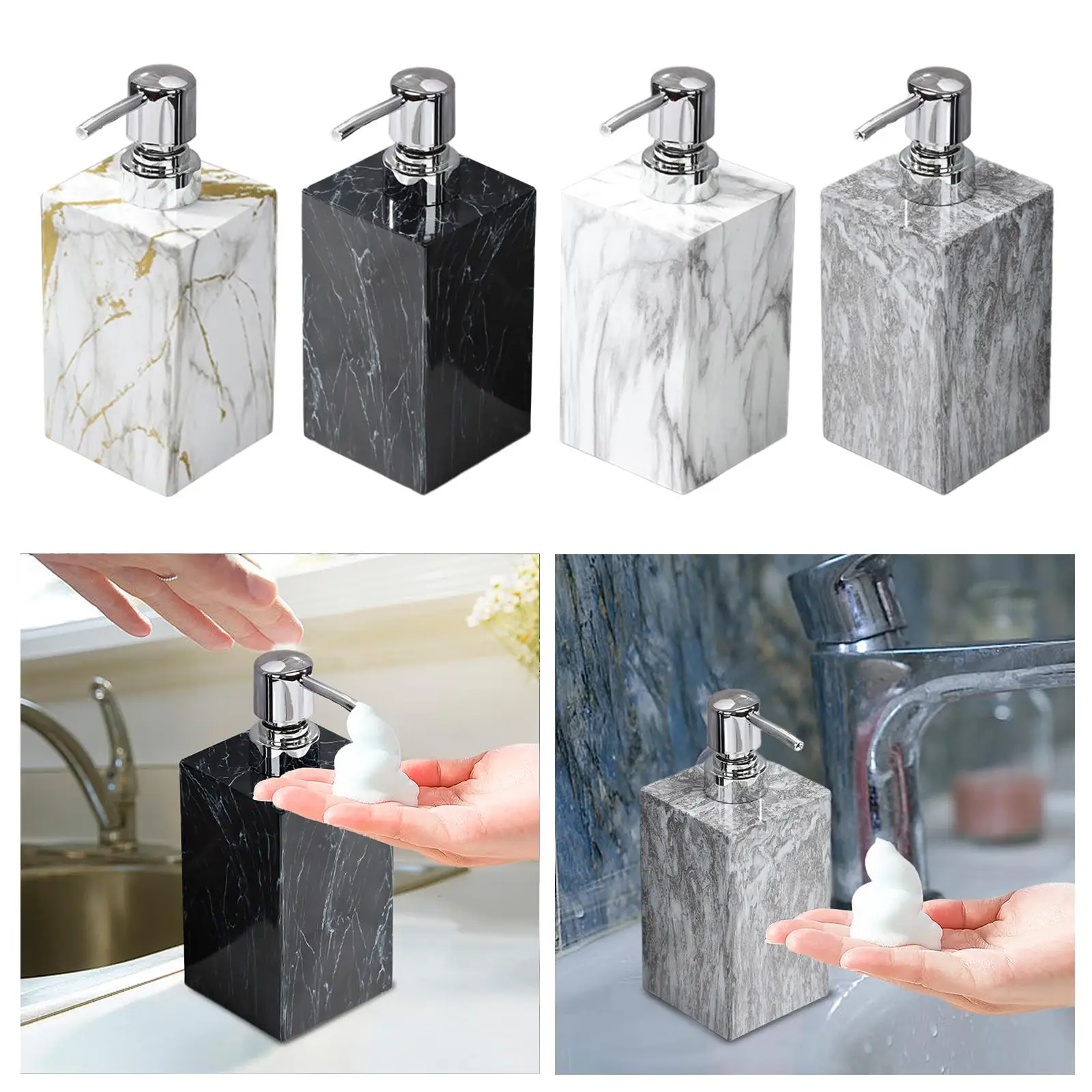 Marble Texture Soap Dispenser 500ml Rustproof Leakproof Liquid Hand Soap Dispenser for Kitchen Home Hotel Countertop Bathroom