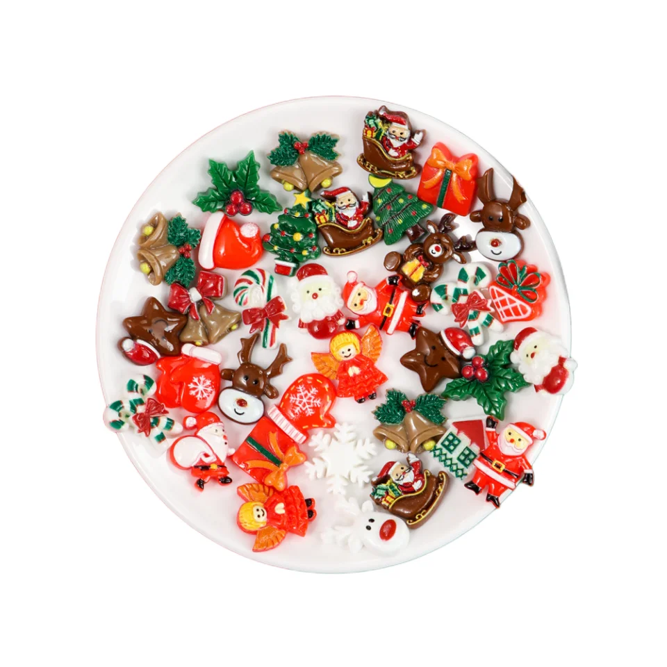 Resin Jewelry Accessories Resin Hairpin Accessories Resin Nail Art Crafts Resin Flower Embellishments Simulation Stones Decor Accessories 50pcs Resin Christmas Flatbacks Santa Snowman Snowflake Holly Xmas Tree Mixed Cabochons for Scrapbooking DIY Crafts Hair Jewelry