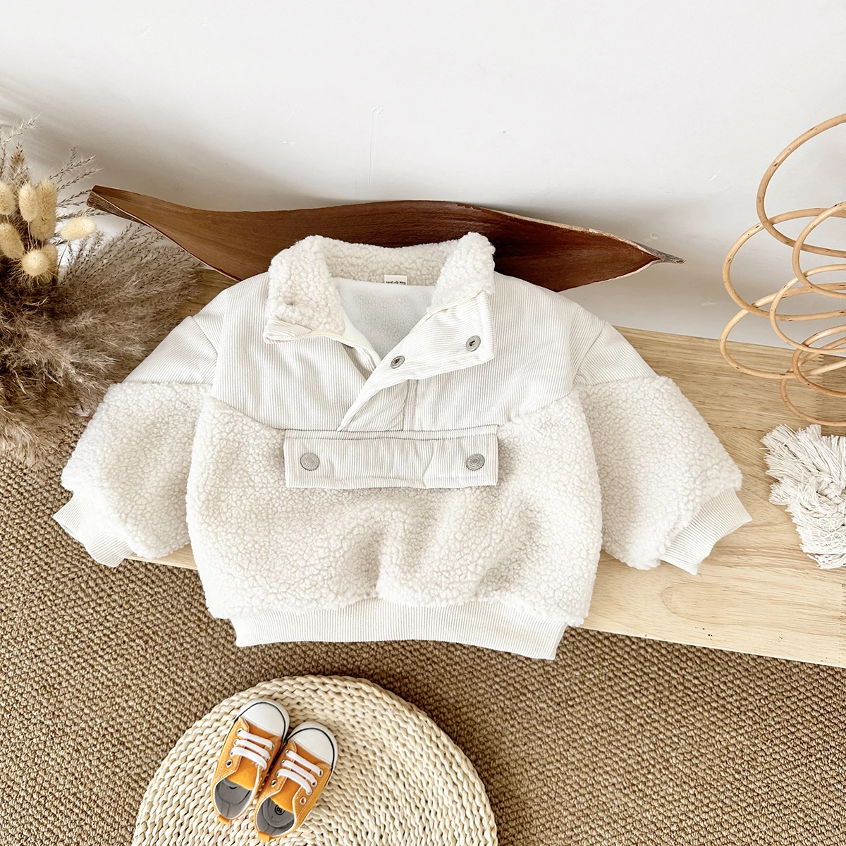Korean Baby Cotton Coat Boys Girls Sweater Solid Colour Zip Top Thicke Kids Woolen Fleece Jackets Children Clothes Overcoats