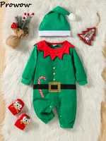 Prowow My First Christmas Baby Romper Green Xmas Tree Bodysuit For Infants Newborns 2024 New Year Baby Costume