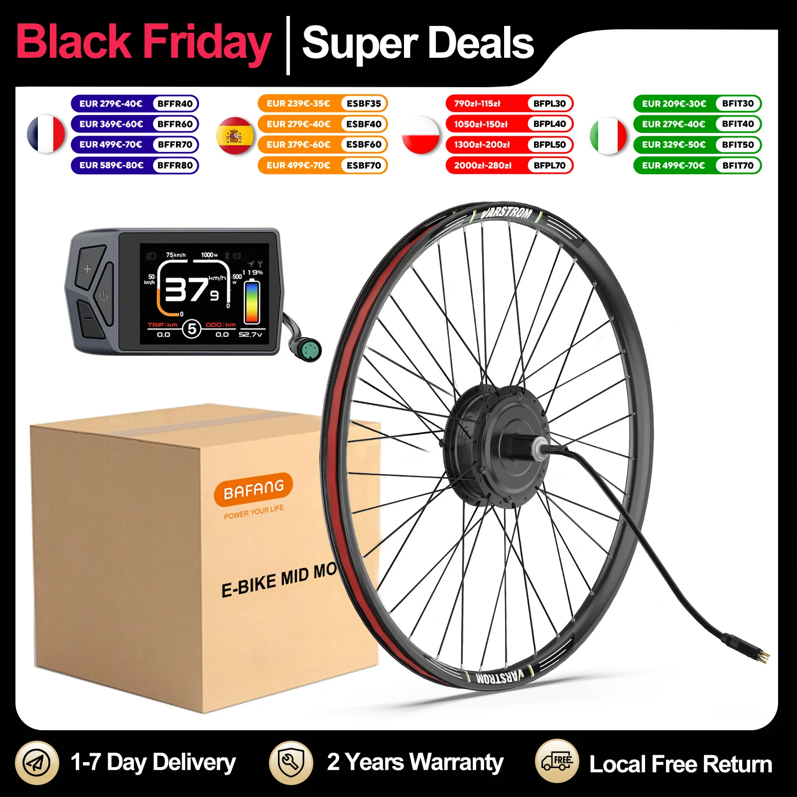 BAFANG Rear Hub Motor Conversion Kit 48V 500W Cassette Type Wheel Motor With 135-142MM Rear Drop Out Size 8Fun Ebike Engine Kits